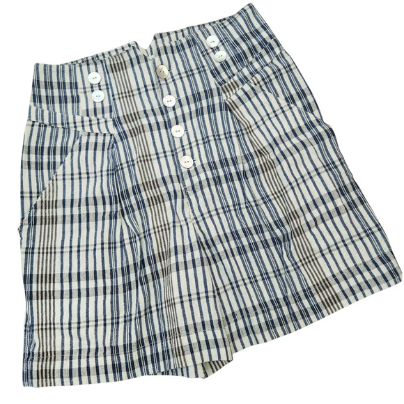 ALIX OF BOHEMIA Petra plaid cotton high waist button fly shorts blue cream Sz S - Picture 9 of 9